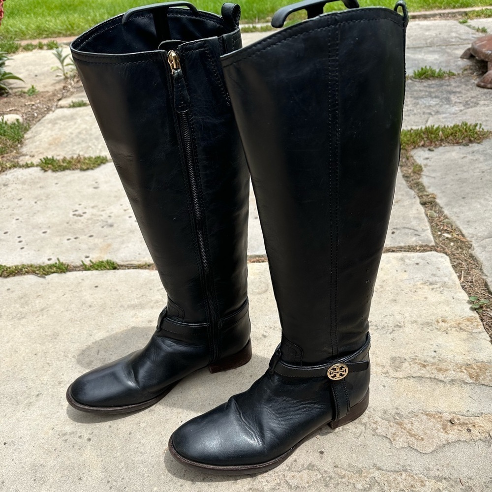Tory Burch Bristol Equestrian Riding Boots Black Leather 9.5M READ